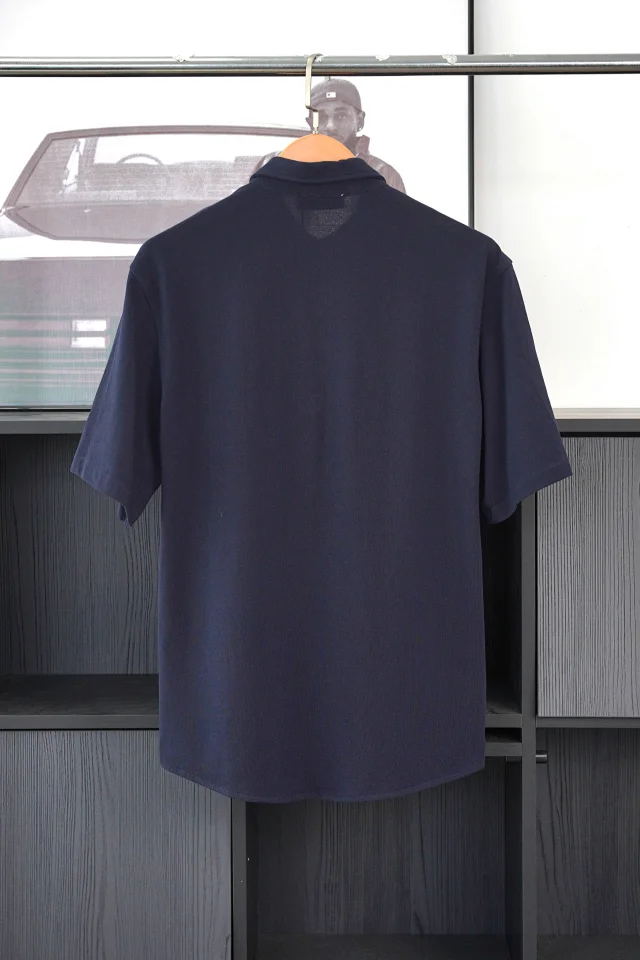 Item ID 9059 Miu cotton beaded embroidered logo button closure straight tube short sleeved shirt