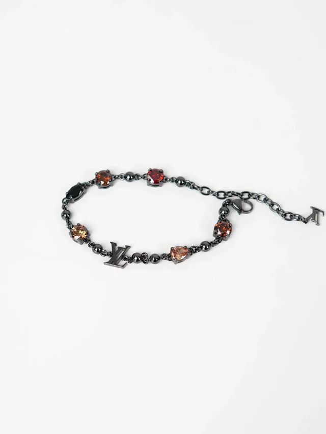 Item ID 9070 Light Brac 23 show brass bracelet gun gray precision cut artificial gemstone unisex