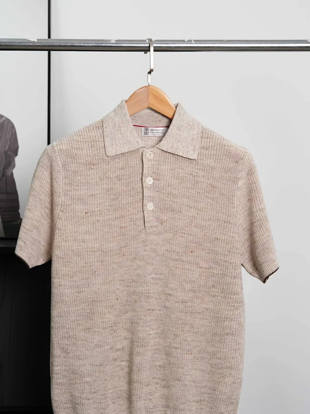 Item ID 9076 BC Natural Beimu Button Ribbed Knitted Collar Cotton Top Polo Shirt