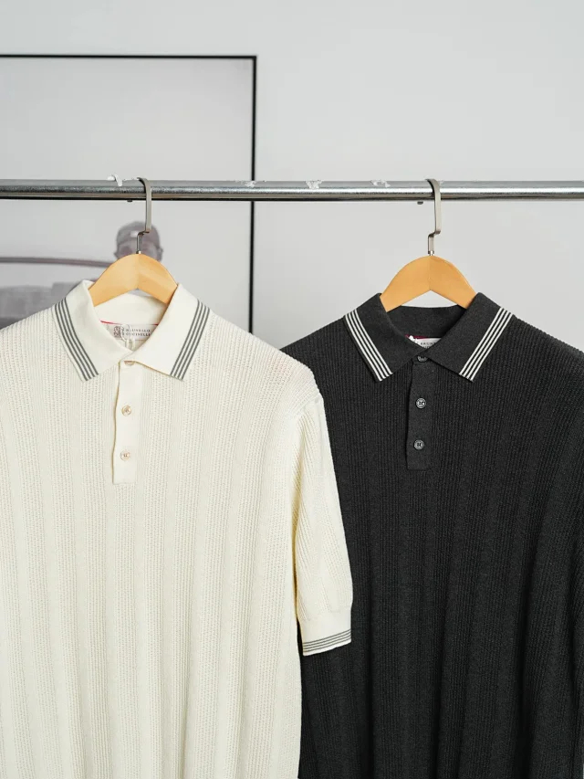 Item ID 9083 BC 32 Double Strand Yarn Solid Color Cotton Texture Ribbed Knitted Short Sleeve Polo Shirt