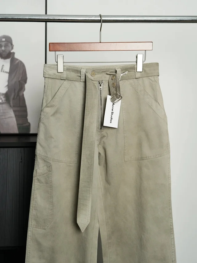 Item ID 9091 Acne SS26 Big Factory Stained and Washed Solid Color Zipper Work Pants Pocket Casual Pants