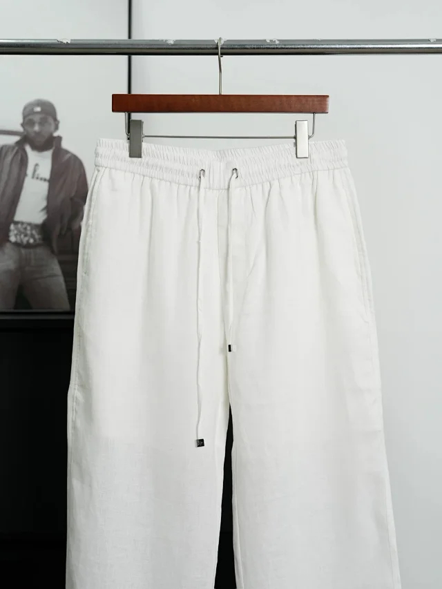 Item ID 9094 Loro 100% Natural Linen New Customized Hardware Solid Color Breathable Linen Four hole Button Casual Pants