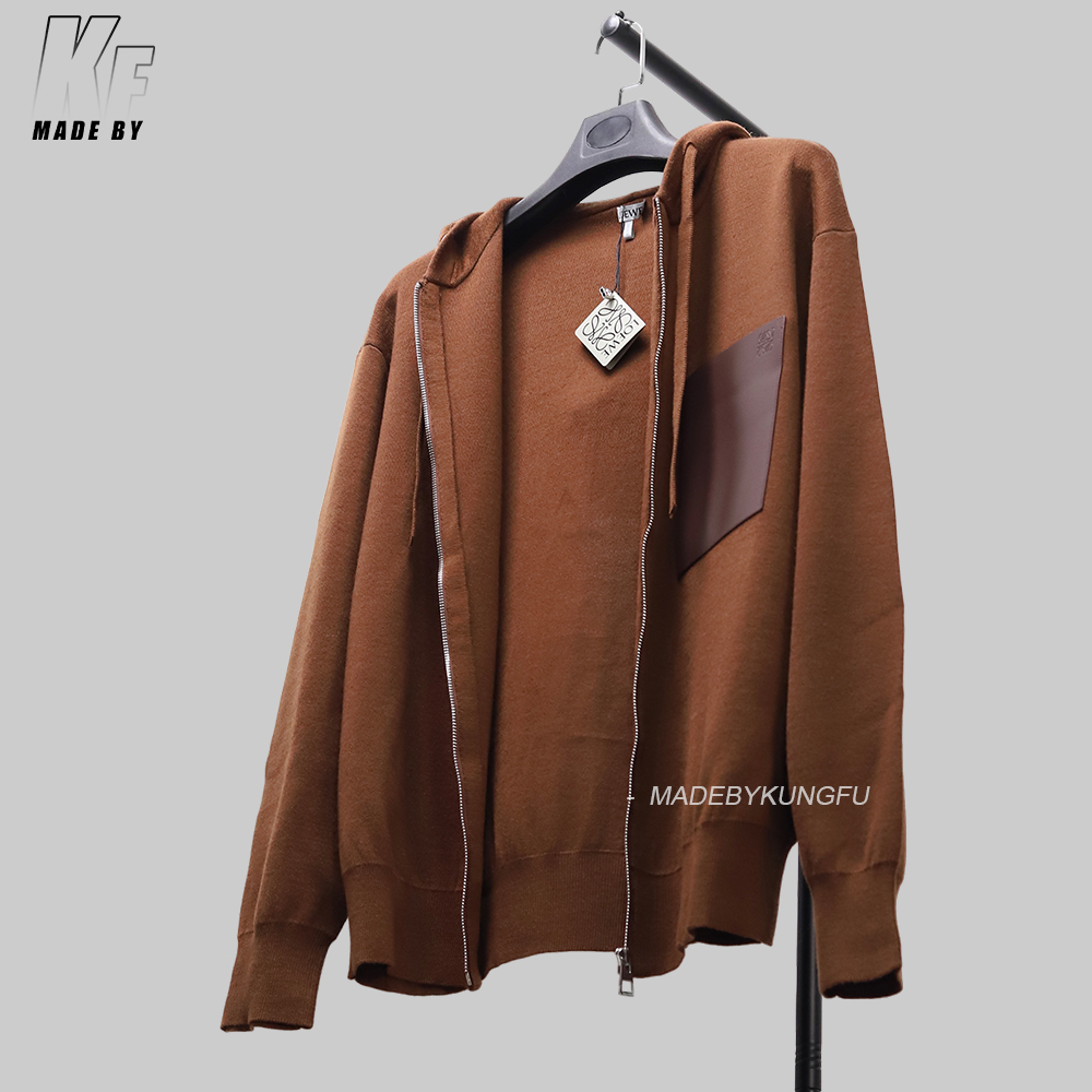 Loe 100% wool leather zipper hoodie