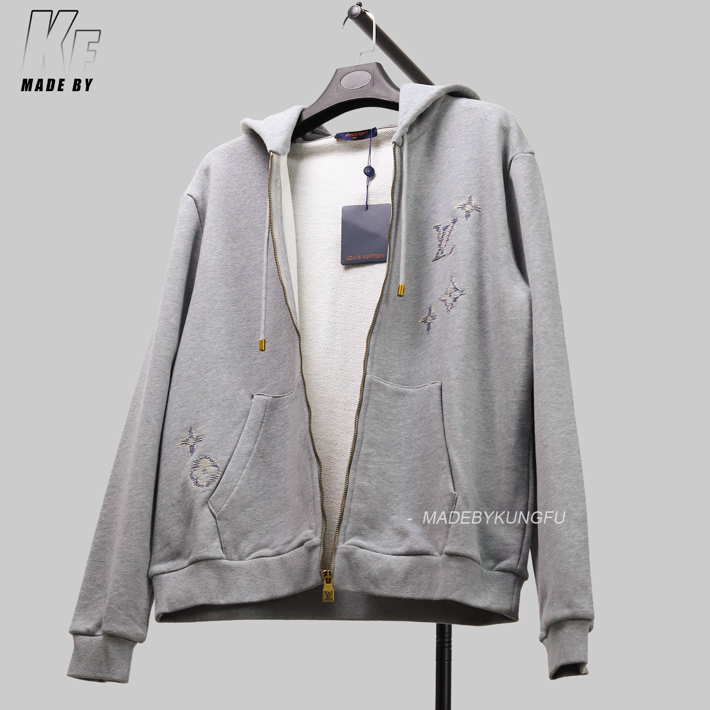 1V Fuzzy embroidery zip hoodie