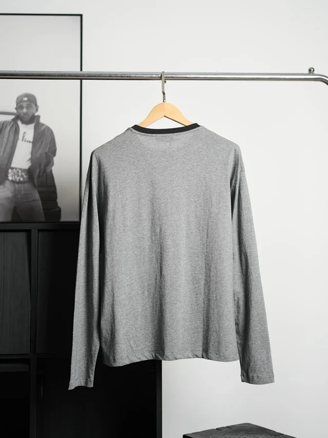 Item ID 9107 M1UM1U Autumn Lazy Style  Fixed-dyed Flower Grey Main Fabric, Long-sleeved Cotton Loose Knitted Dropped Shoulder Sleeve, Long-sleeved T-shirt