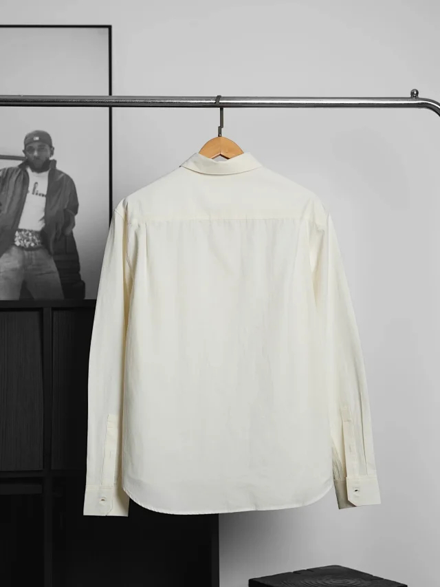 Item ID 9104 LOE SS26 80_Lysell + 20_Polyester Unique wood pulp fiber texture, lapel, button chest pocket, logo embroidery, long-sleeved shirt, loose version, men's style