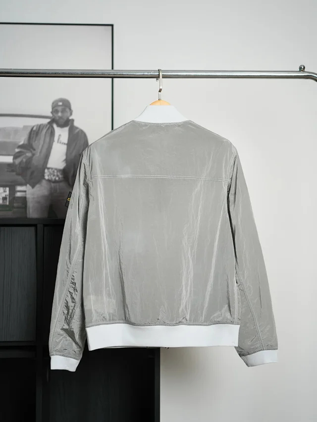 Item ID 9108 STONE1SLANDSS25 High-end Metal Nylon Pleated Fabric Metal Nylon Baseball Collar Pilot Zipper Fitted Simple Jacket Coat