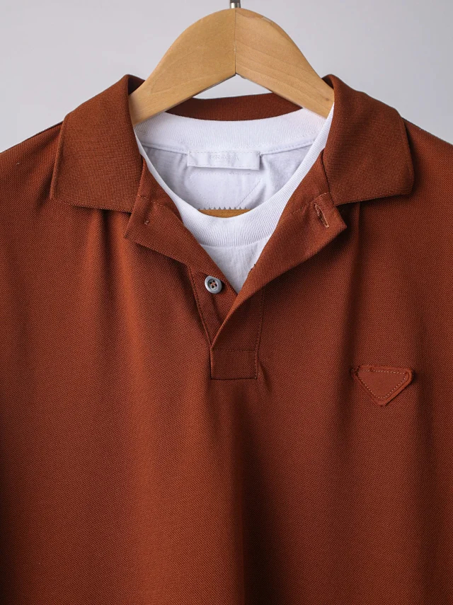 Item ID 9050 PRA pure cotton fake two-piece polo shirt with new color scheme, chest patch with triangular logo