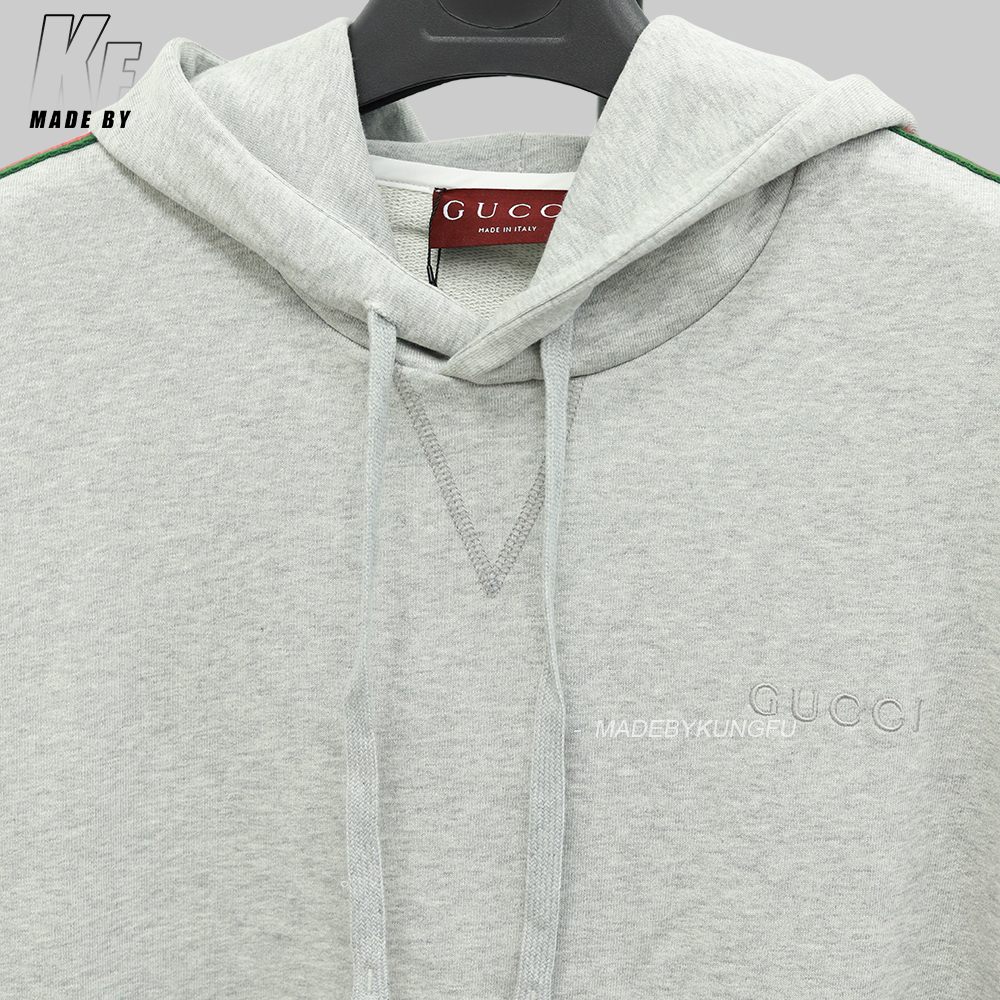 Gucci条纹连帽卫衣 灰色