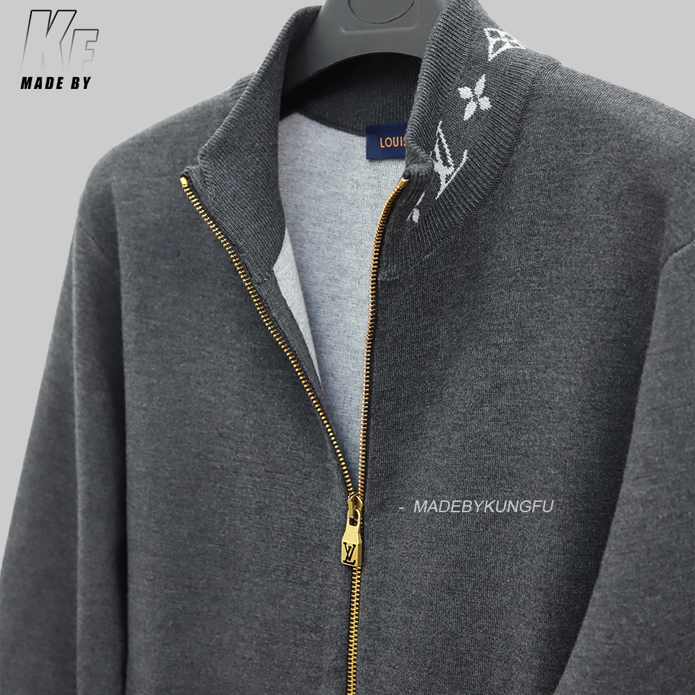 1V Knitted Collar Jacquard Zip Up