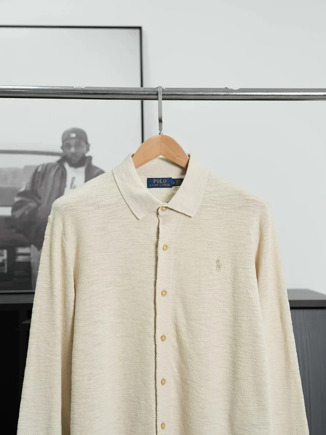 RL Solid color lapel single breasted long sleeved shirt