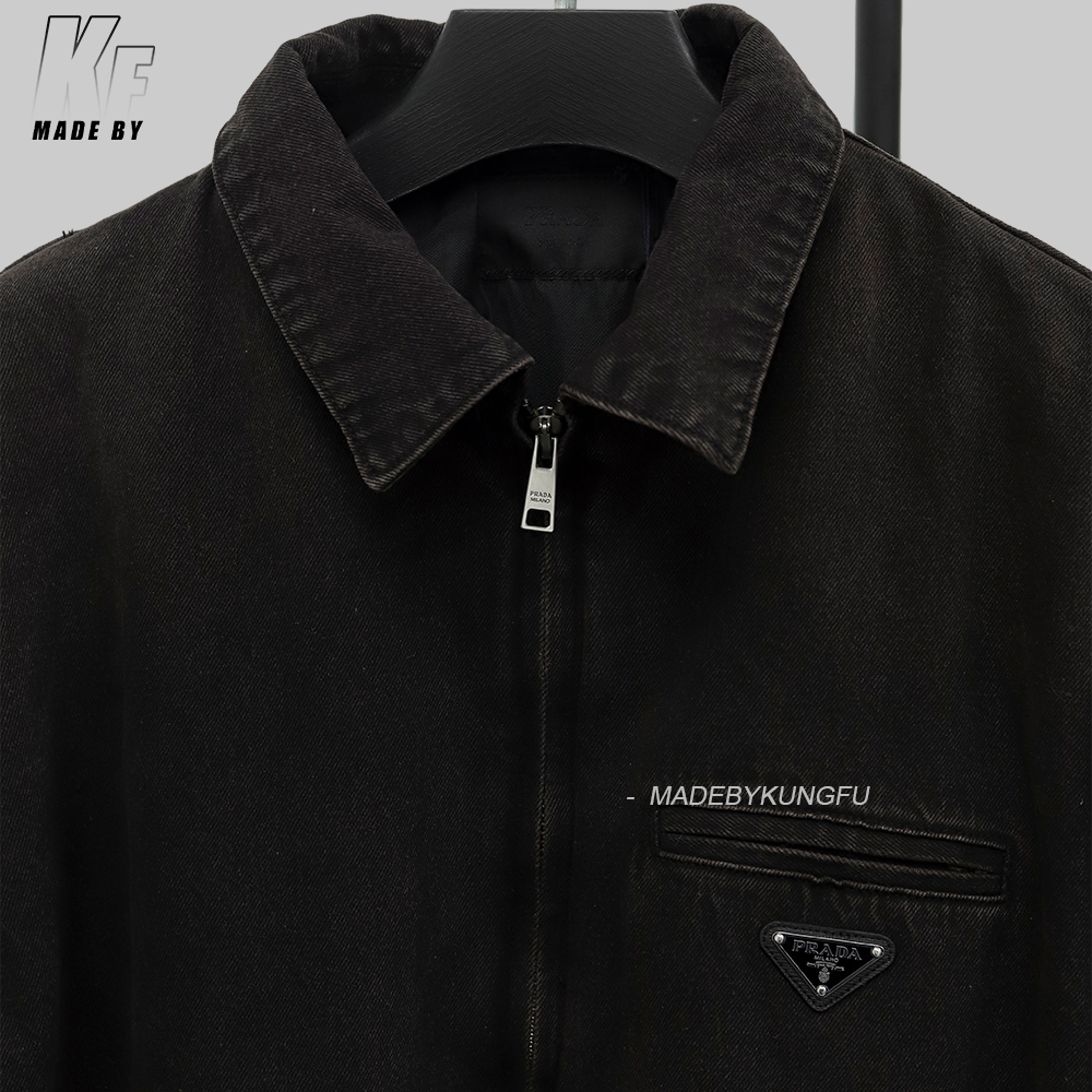 PRADA做旧飞行员拉链棉服 棕色