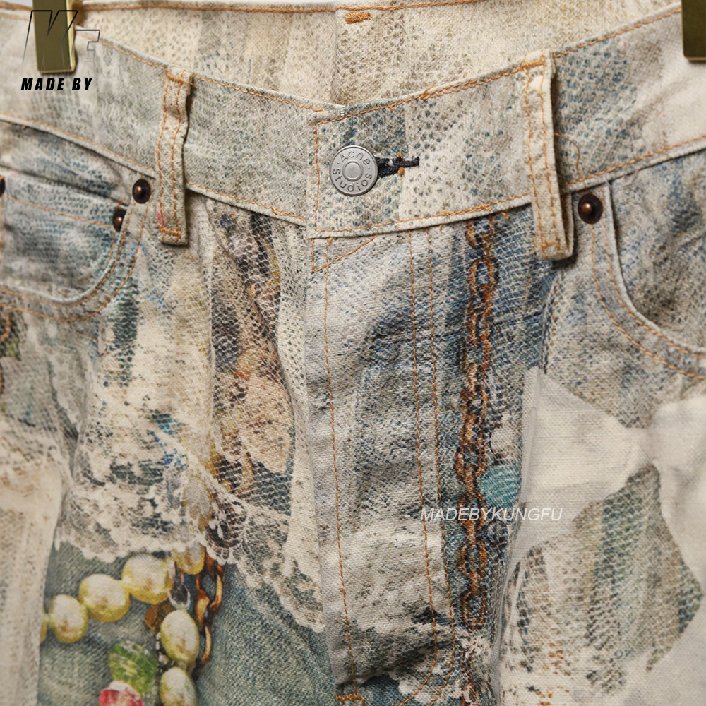 ACNE 3D printed pearl chain jeans