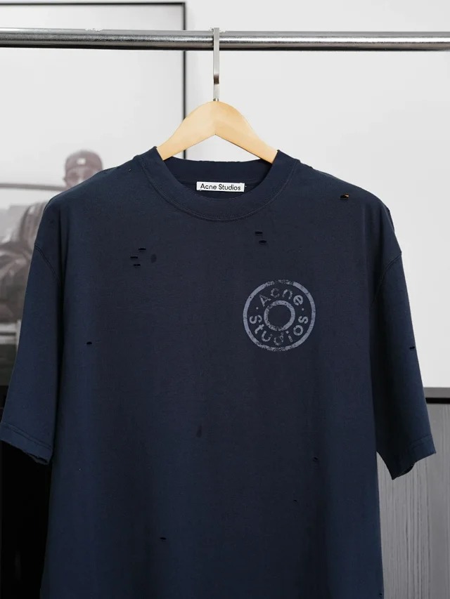 Item ID 9011 Acne FW25 logo printed distressed short sleeved shirt