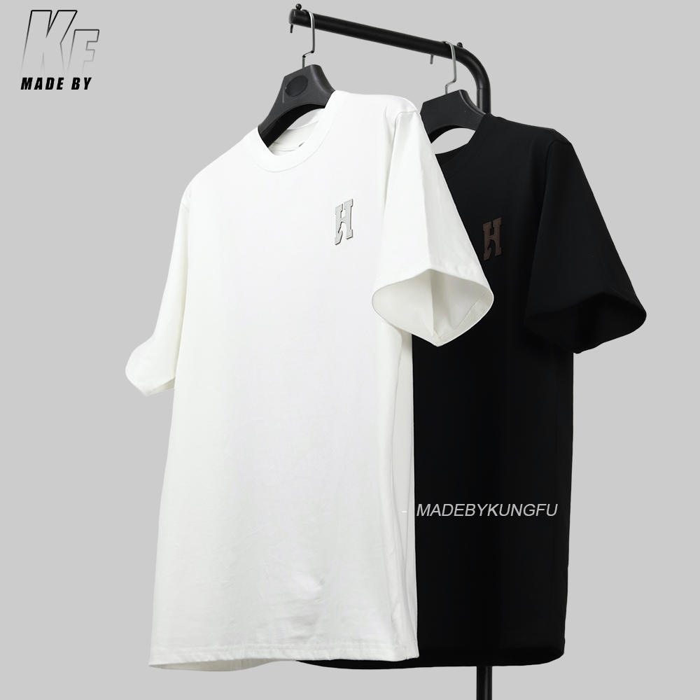 Herms leather label embroidered tee