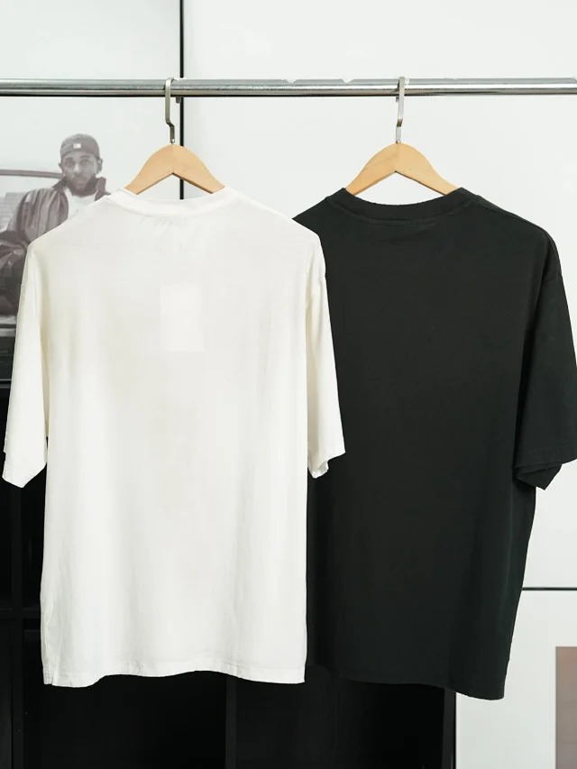 Item ID 9042 Acne 1996 series handmade spray painted distressed exclusive 85% cotton+15% linen short sleeved T-shirt dirty white black