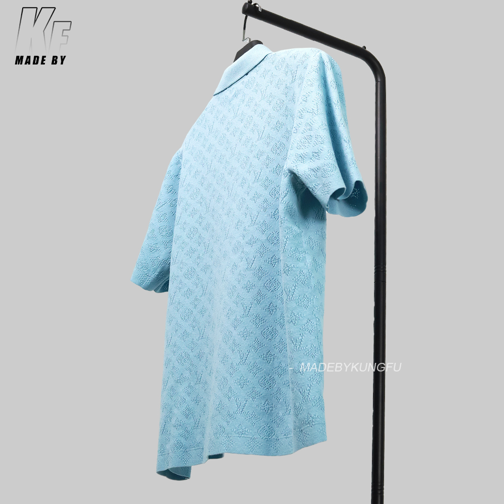 1V hollow-out pocket knitted polo