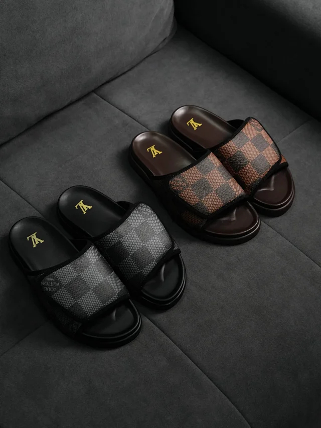 Item ID 9062 1V MD Polyurethane Foam Soft Bottom Pattern Jacquard Fabric Velcro Slippers Black Brown