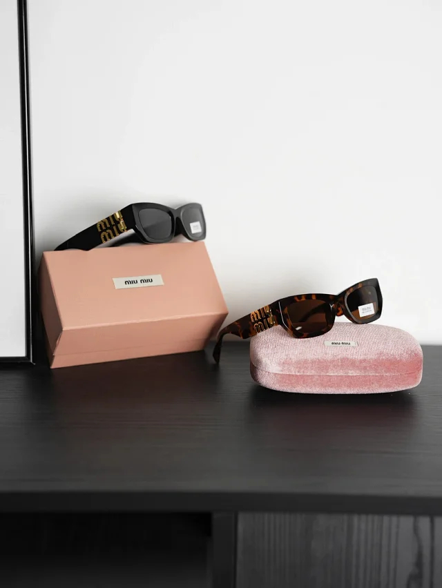 Item ID 9073 M1U Exclusive Hardware Accessory with letter carving, irregular shaped temple, black sunglasses, available in prescription