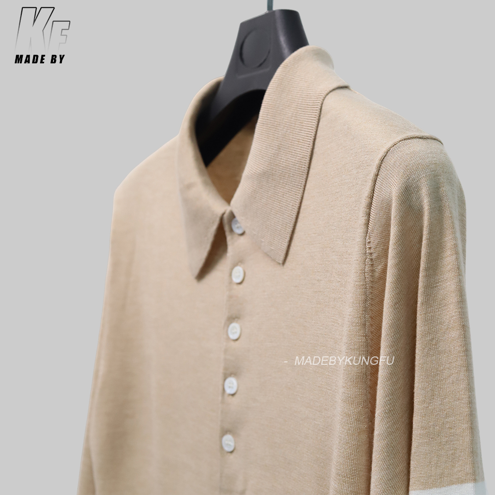 TB mulberry silk wool blended knitted polo