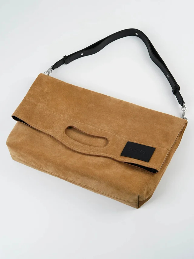 Item ID 9088 LOE Bob special structure hand-held hollowshoulder bag imported thick suede foldable design leather patch cowhide