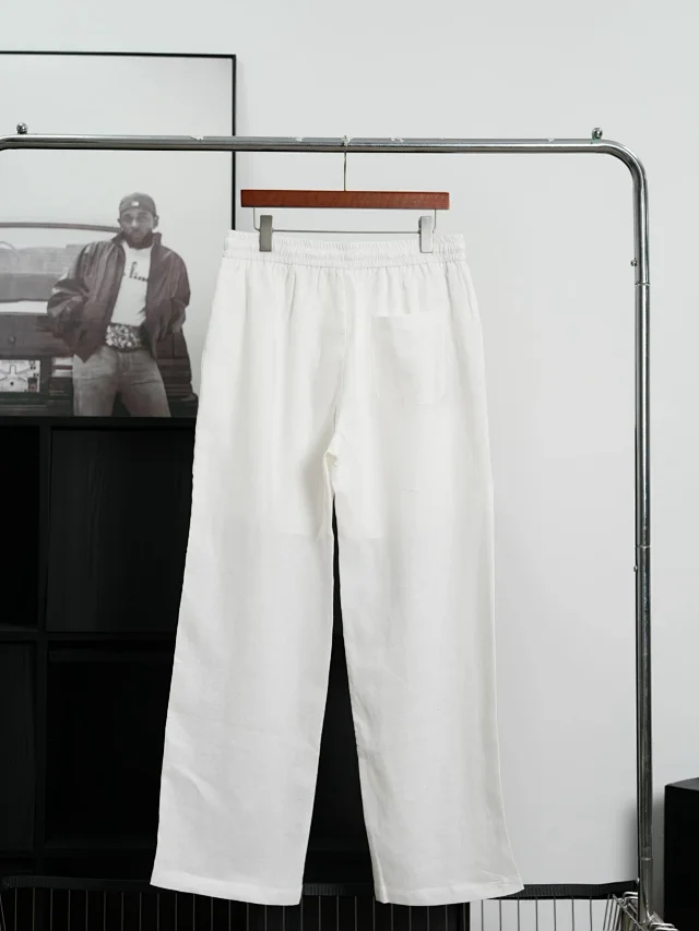 Item ID 9094 Loro 100% Natural Linen New Customized Hardware Solid Color Breathable Linen Four hole Button Casual Pants