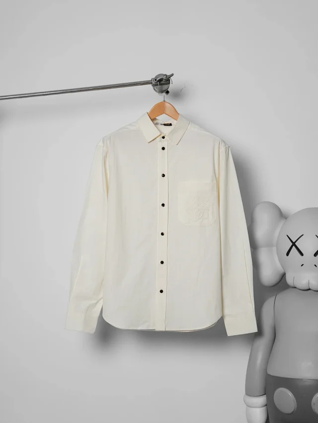 Item ID 9104 LOE SS26 80_Lysell + 20_Polyester Unique wood pulp fiber texture, lapel, button chest pocket, logo embroidery, long-sleeved shirt, loose version, men's style