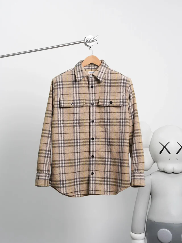 Item ID 9099 BBR Burberry checkered shirt, natural black ox horn, made of sheep wool, loose-fitting pointed-collar long-sleeved shirt jacket