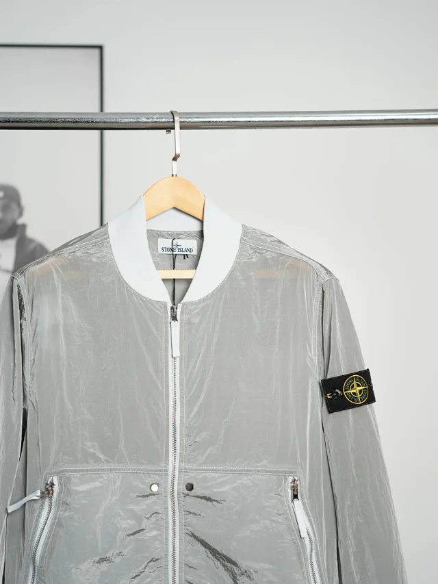 Item ID 9108 STONE1SLANDSS25 High-end Metal Nylon Pleated Fabric Metal Nylon Baseball Collar Pilot Zipper Fitted Simple Jacket Coat