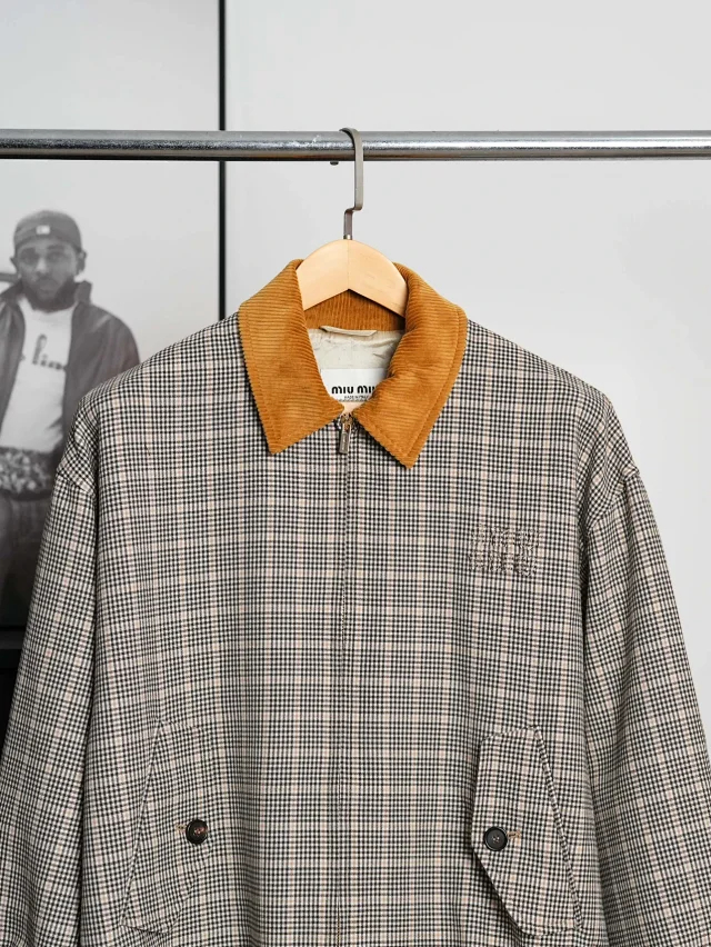 Item ID 9106 M1UM1U SS25 One-Year Development Exclusive Checkered Alignment Color-Block Zipper Long-Sleeve Jacket Coat, Short Version