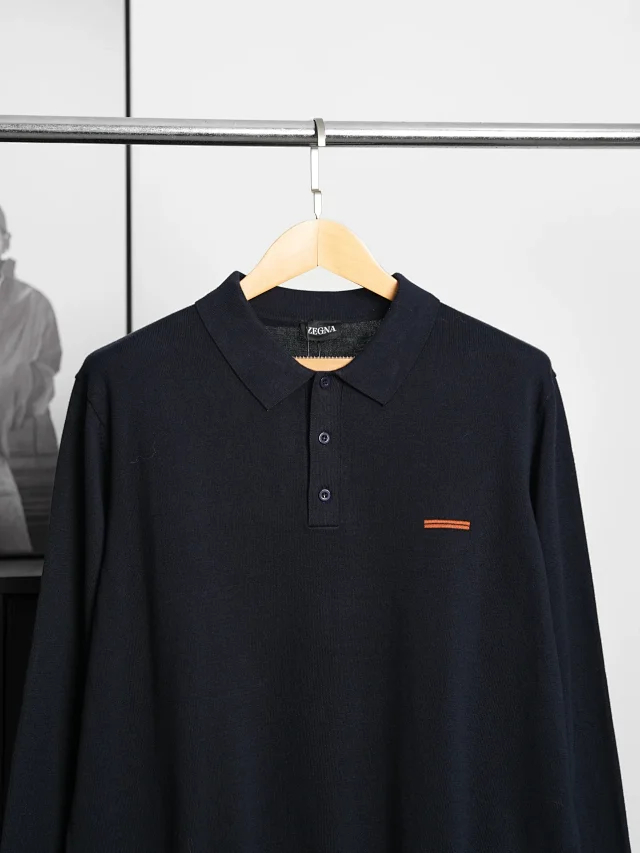Item ID 9120 Zegna high count fixed dye fabric island cotton knitted Polo long sleeved autumn and winter collection