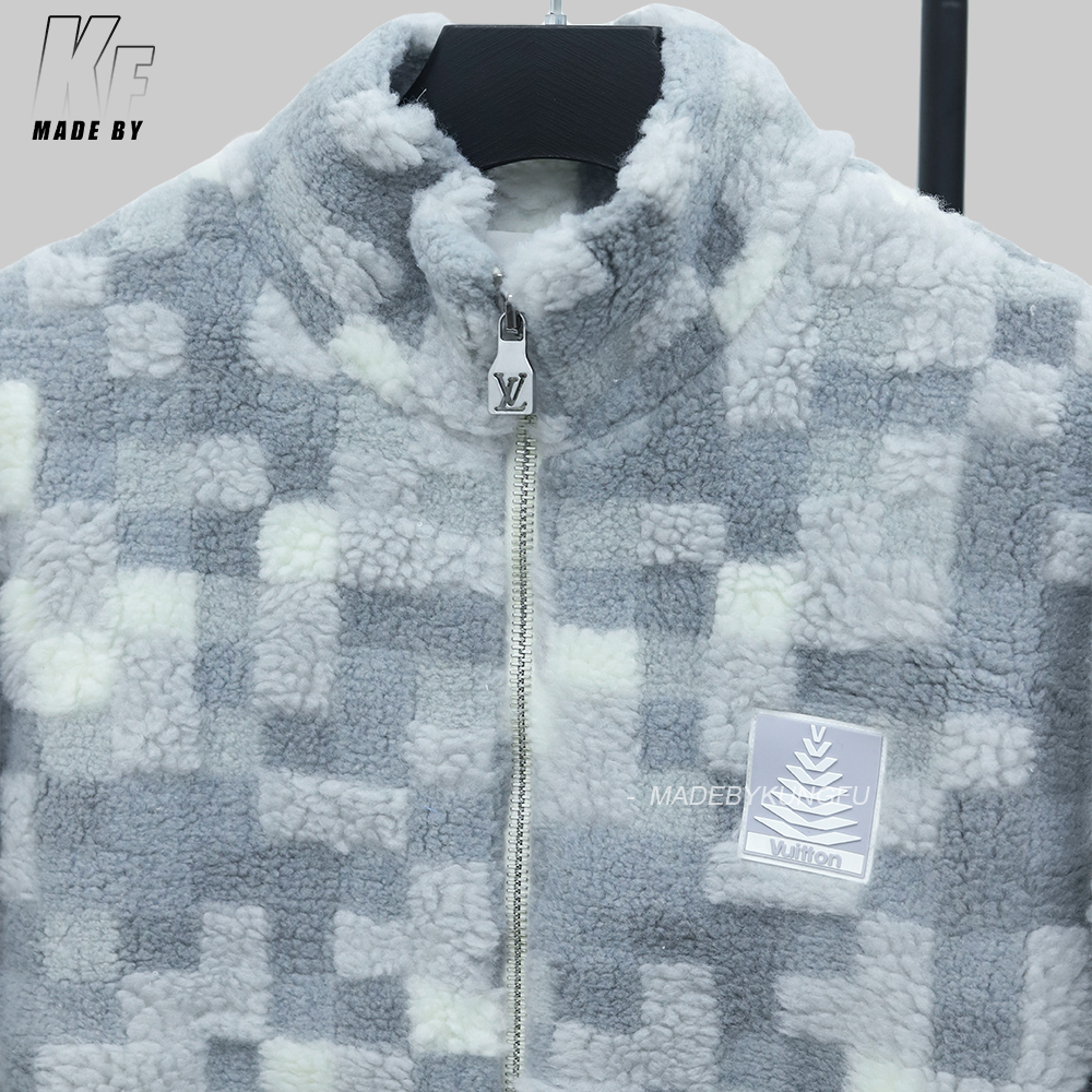 LV格子绒感拉链外套 蓝白色