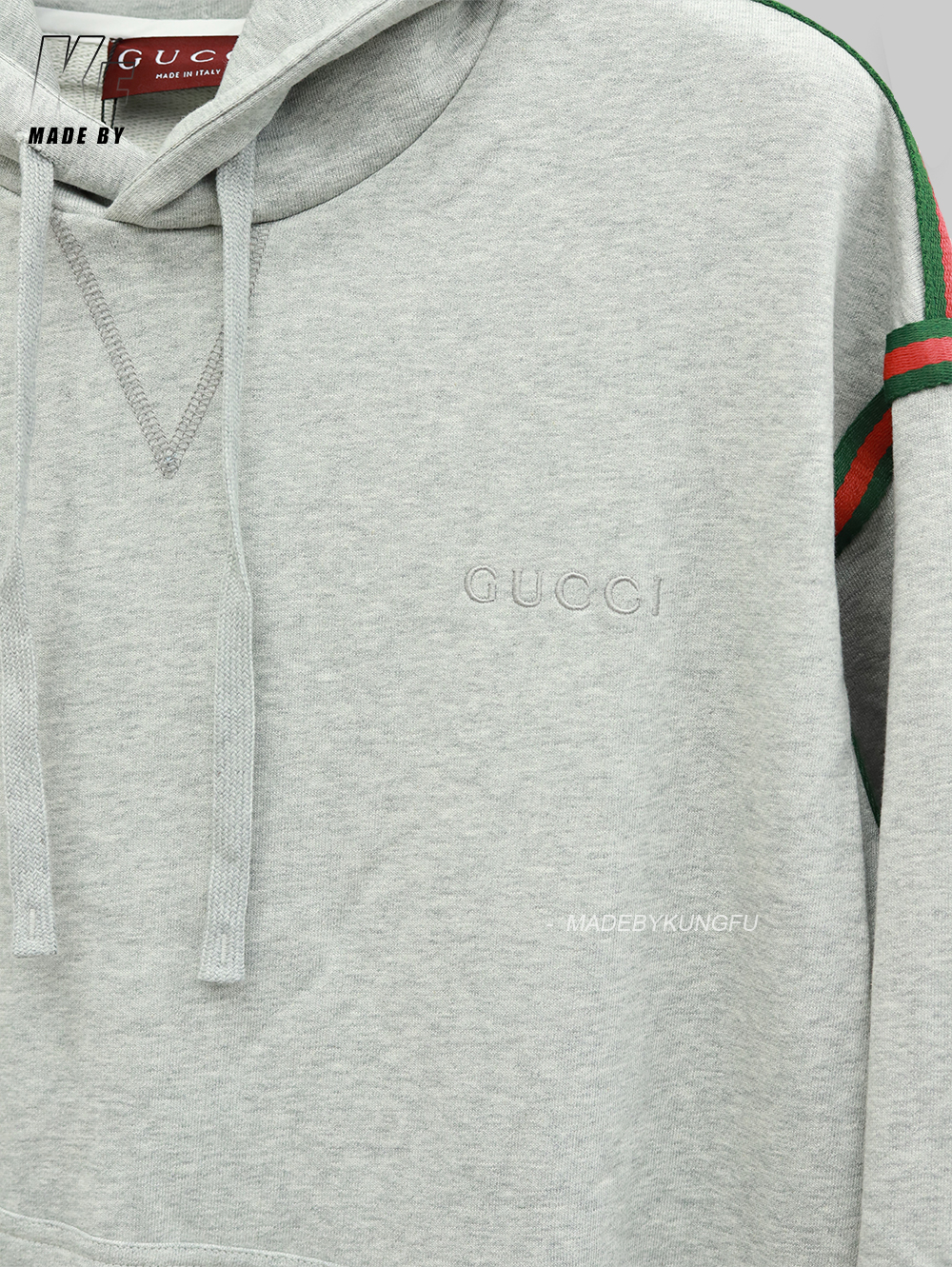 Gucci条纹连帽卫衣 灰色