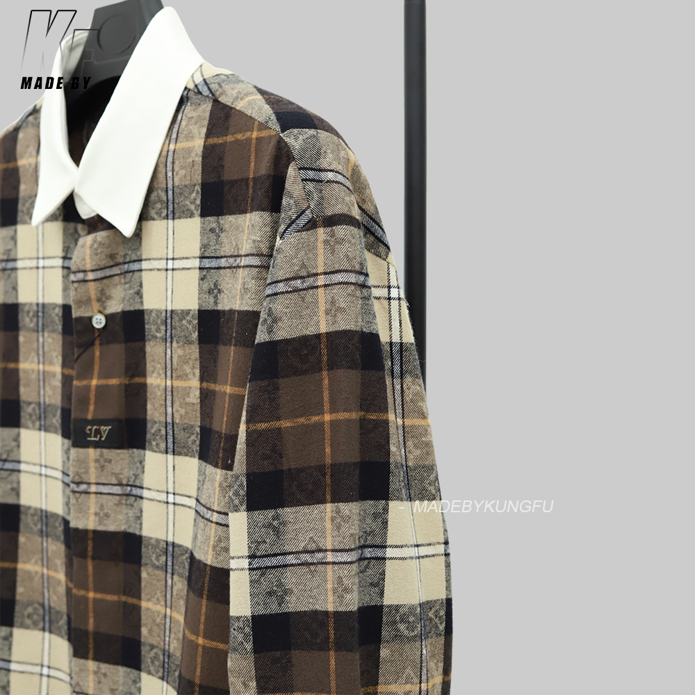 LV 格子印花衬衫 咖色