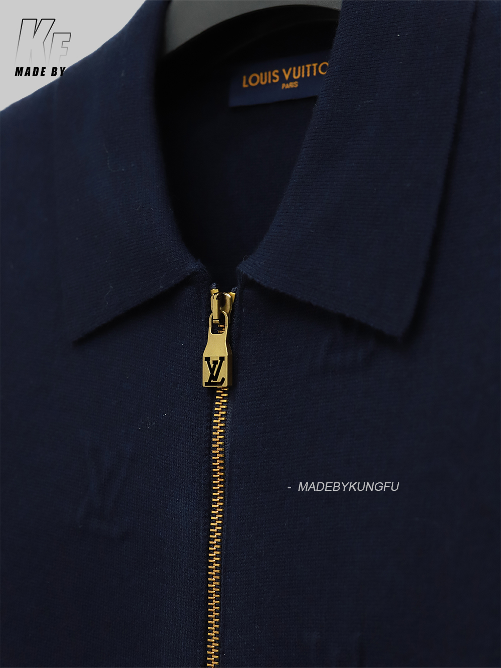 LV 镶嵌领子拉链针织外套 藏青色