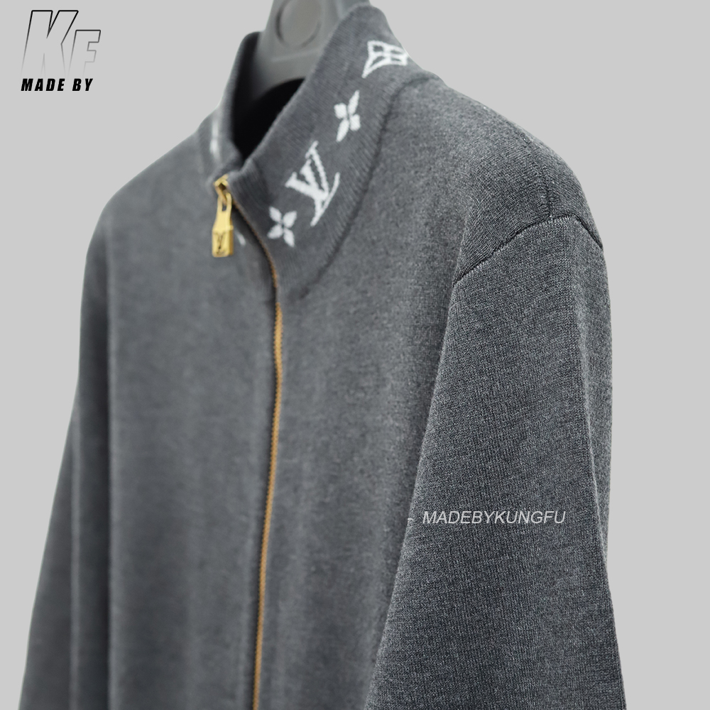 1V Knitted Collar Jacquard Zip Up