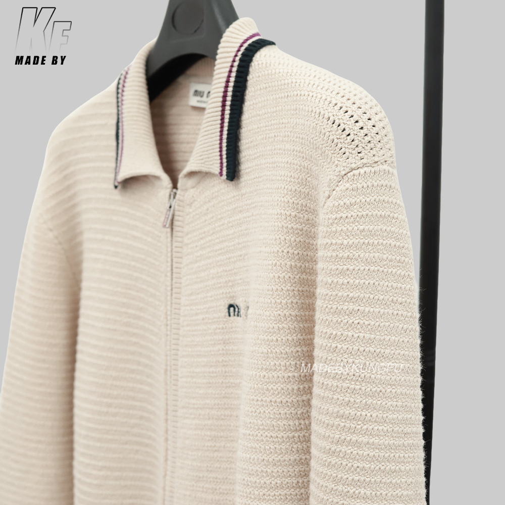 Miu Knitted Striped Zipper Jacket