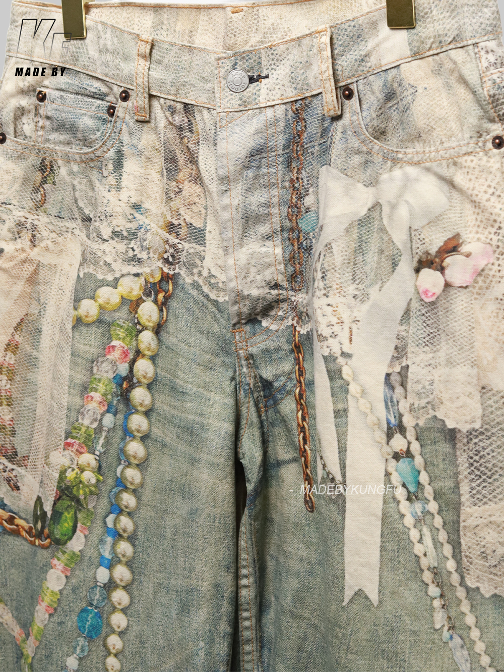 ACNE 3D printed pearl chain jeans