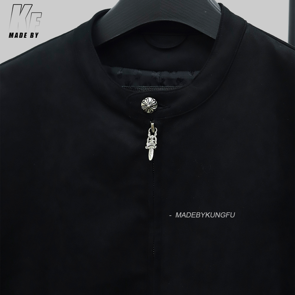 克罗心顺滑棉质拉链夹克 黑色