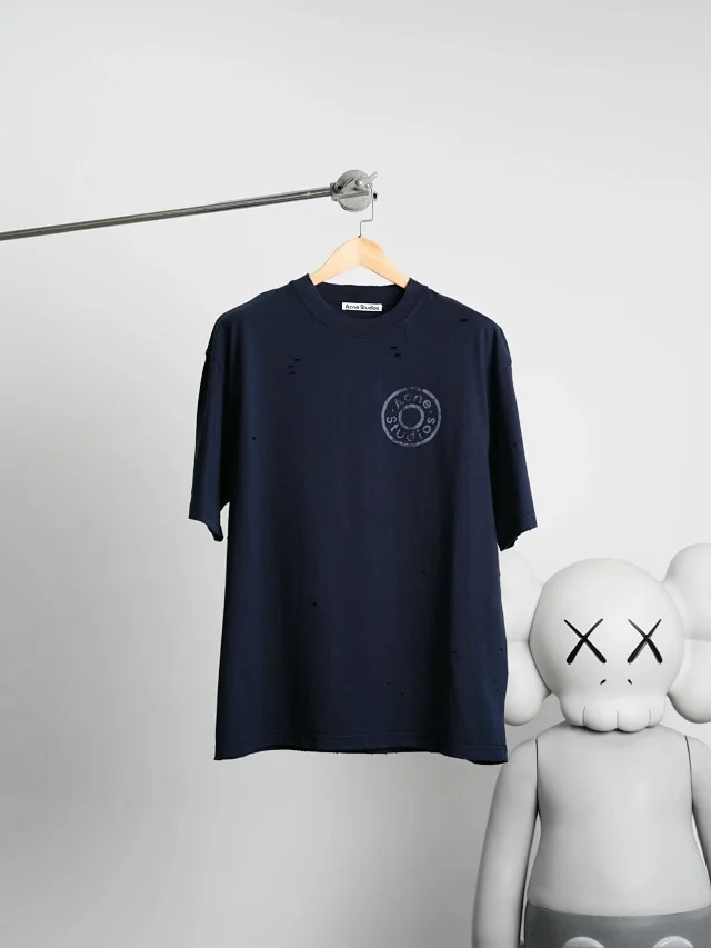 Item ID 9011 Acne FW25 logo printed distressed short sleeved shirt