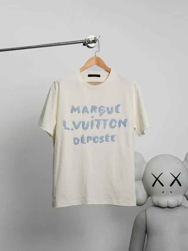 Item ID 9017 1V Pure cotton water soluble letter embroidered knitted T-shirt