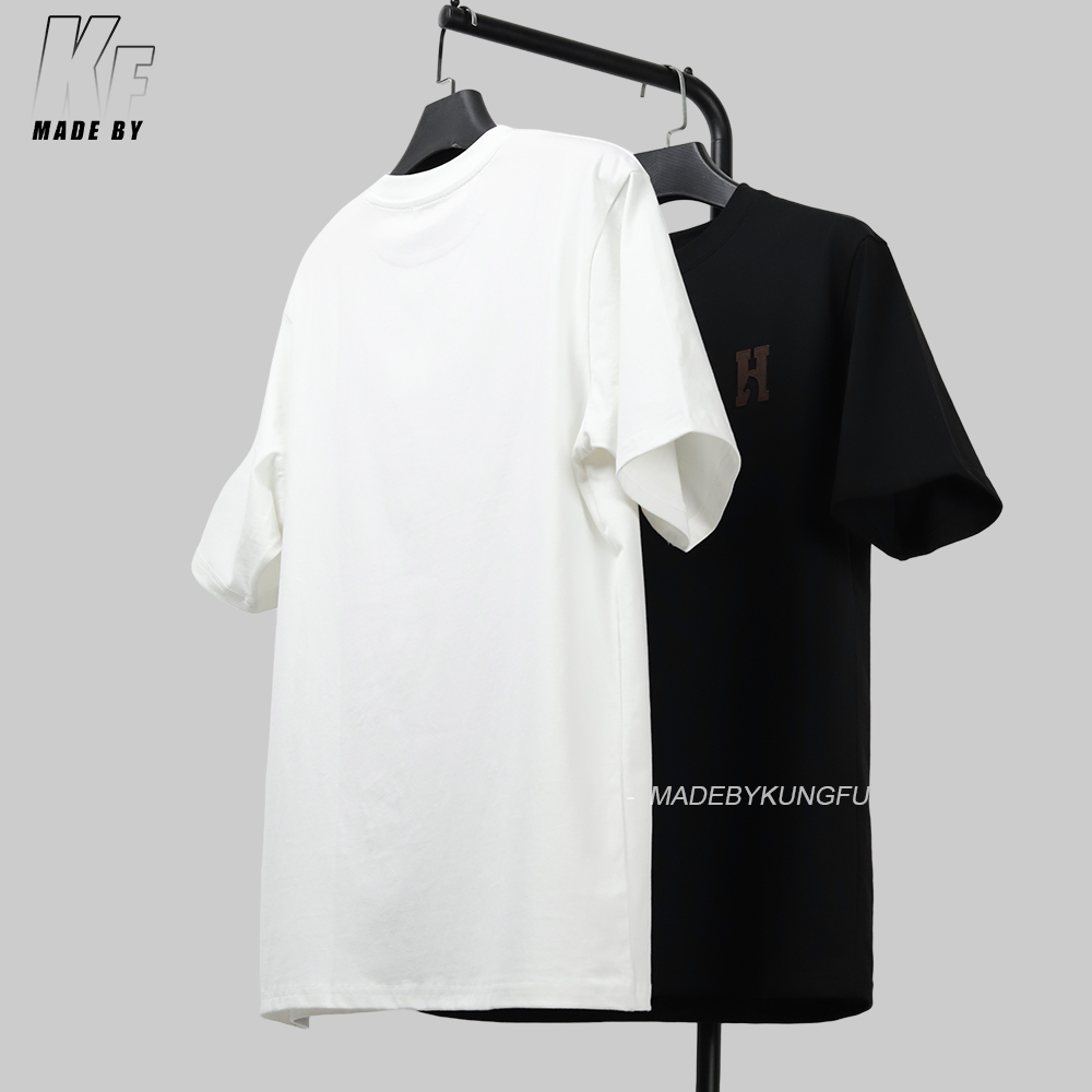 Herms leather label embroidered tee