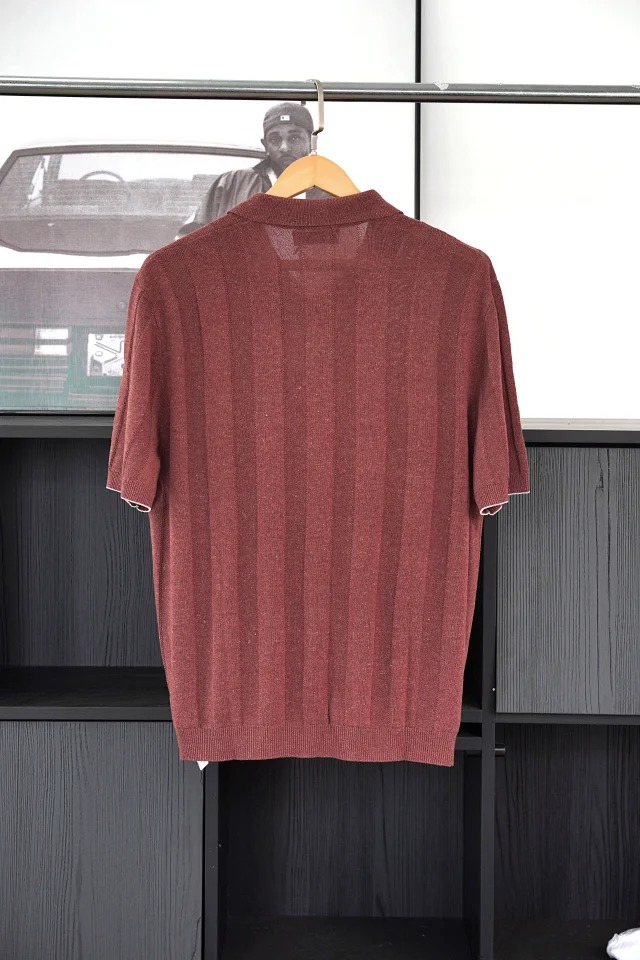 Item ID 9028 BC Two Color Brunello Cucinelli SS26 15% Linen Blended Wide Ribbed Cotton Hemp Knitted Polo Shirt Standard Edition Men's Edition