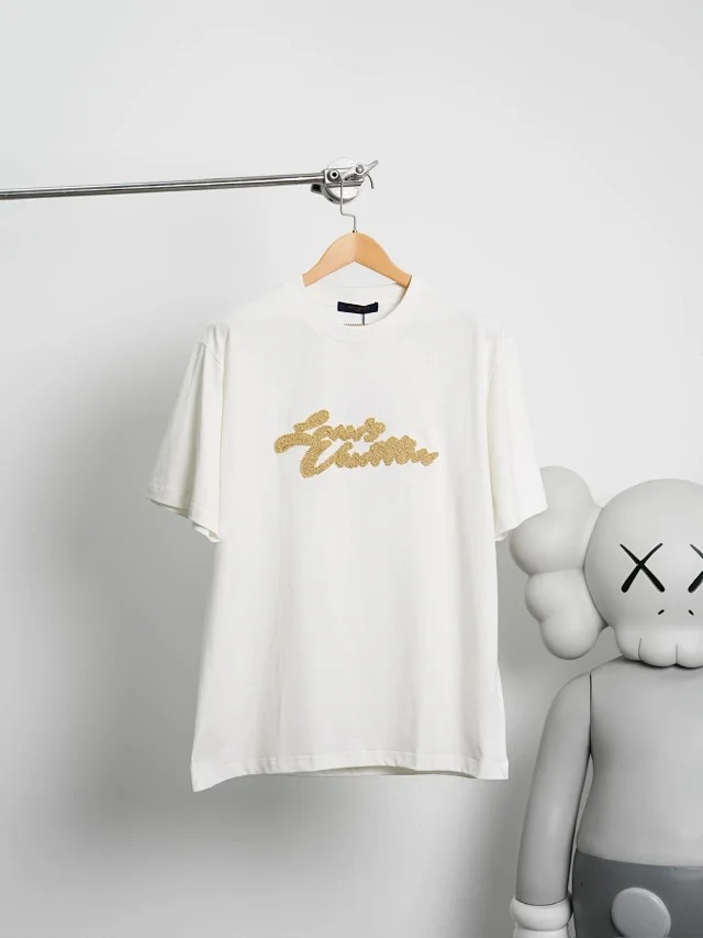Item ID 9040 1V dual color faux Lafite grass embroidery solid color embroidery short sleeved T-shirt Black white