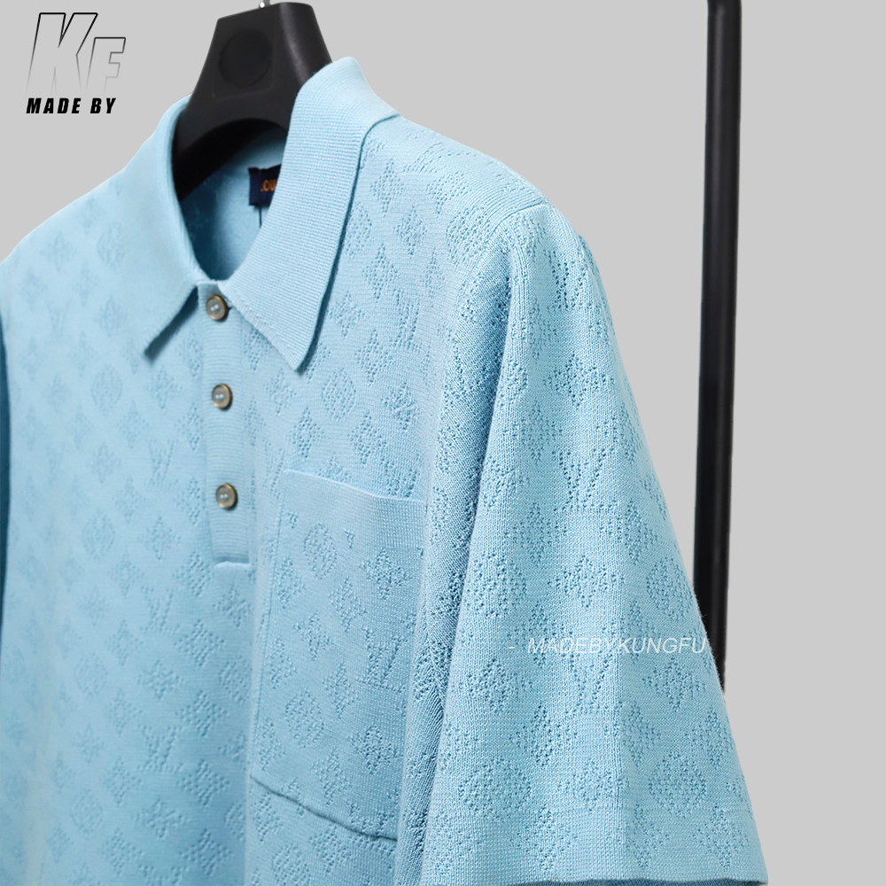 1V hollow-out pocket knitted polo