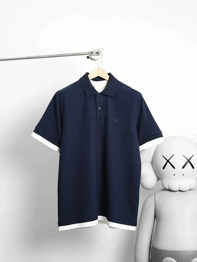 Item ID 9050 PRA pure cotton fake two-piece polo shirt with new color scheme, chest patch with triangular logo