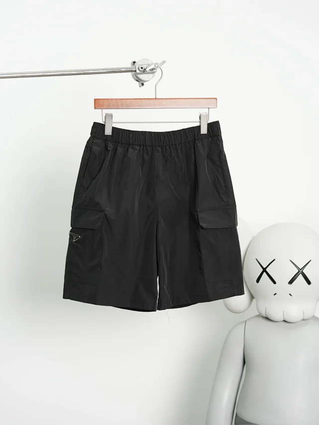 Item ID 9054 PRA Recycled Nylon Series Enamel Triangle Logo Elastic Bundle Rope Waist Casual Shorts