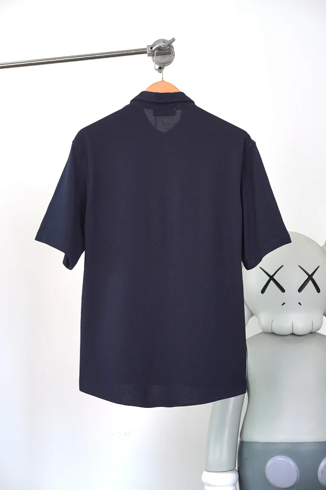 Item ID 9059 Miu cotton beaded embroidered logo button closure straight tube short sleeved shirt