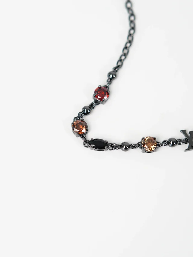 Item ID 9070 Light Brac 23 show brass bracelet gun gray precision cut artificial gemstone unisex