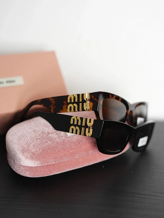 Item ID 9073 M1U Exclusive Hardware Accessory with letter carving, irregular shaped temple, black sunglasses, available in prescription